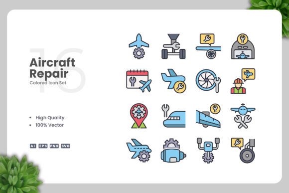 Aircraft Repair Color Icons Graphics Review