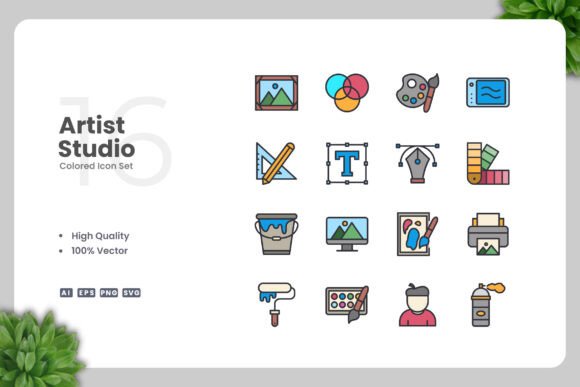 Artist Studio Color Icons: Graphics and Icons for Digital Sellers
