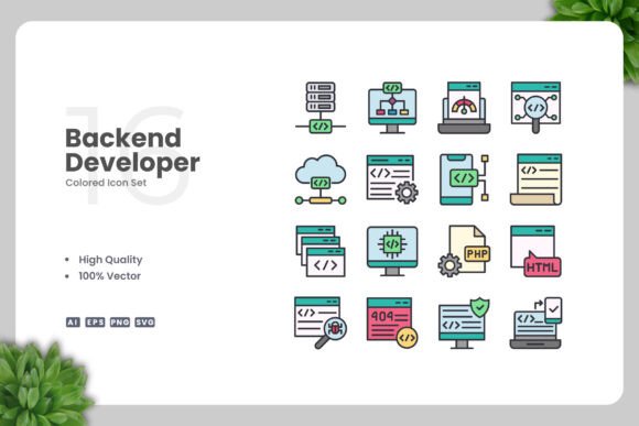Backend Developer Color Icons Graphics Review