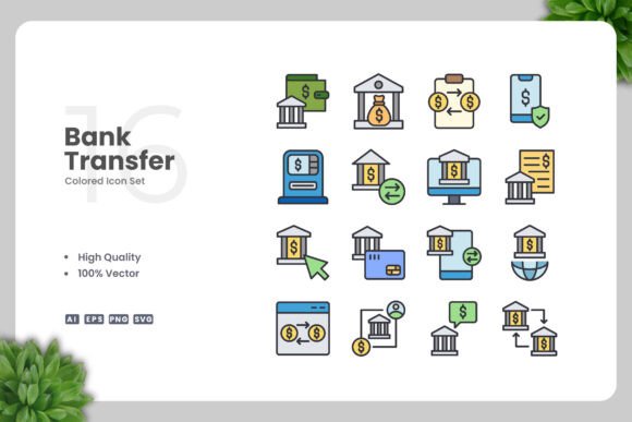 Bank Transfer Color Icons Graphics Review