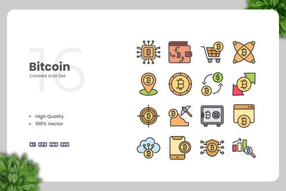 Bitcoin Color Icons: Modern Graphics and Icons for Brand Design