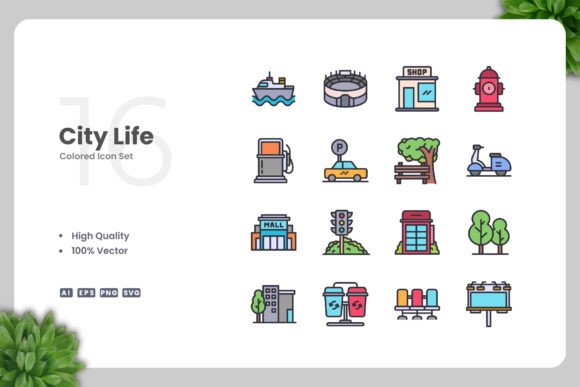 City Life Color Icons Graphics Review