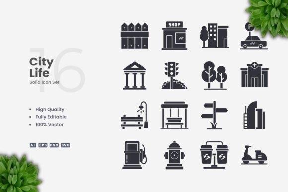 City Life Solid Icons Graphics Review