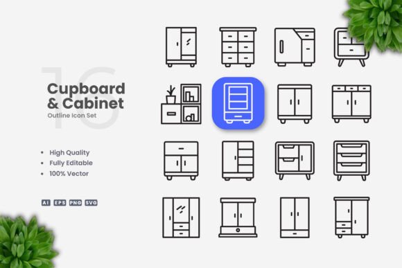 Cupboard and Cabinet Icons: A Modern Graphic Design Asset for Local Businesses