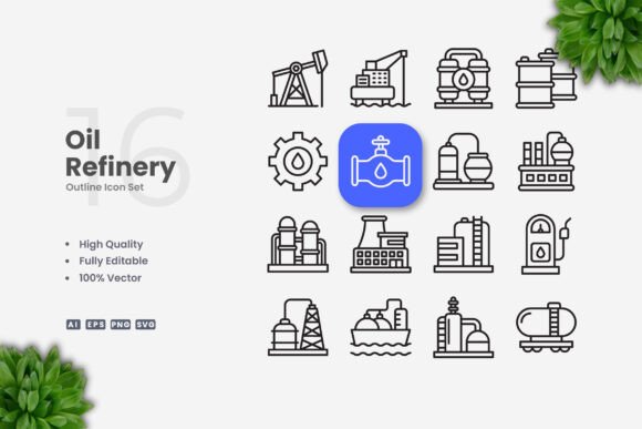 Oil Refinery Icons Graphics Review