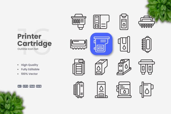 Printer Cartridge Icons: Modern Graphics for Editorial Design