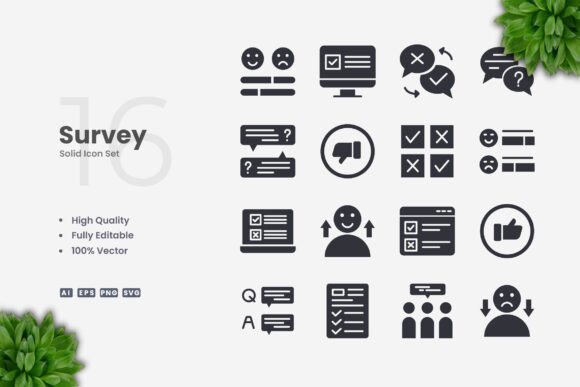 Survey Solid Icons Graphics Review
